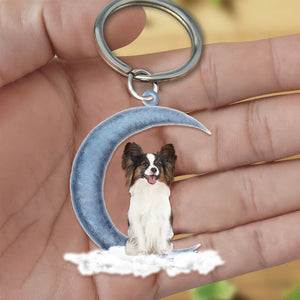 Papillon Dog On The Moon Flat Acrylic Keychain