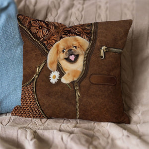 Pekingese Holding Daisy Pillow Case