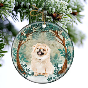 Pekingese Among Forest Porcelain/Ceramic Ornament