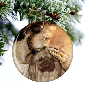 Pekingese With Jesus Porcelain/Ceramic Ornament