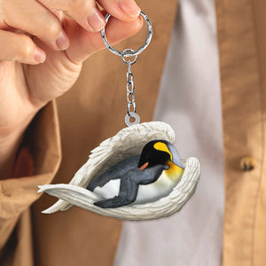 Penguin Sleeping Angel Acrylic Keychain