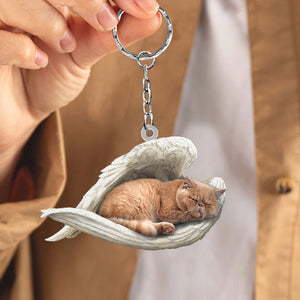 Persian Cat Sleeping Angel Acrylic Keychain