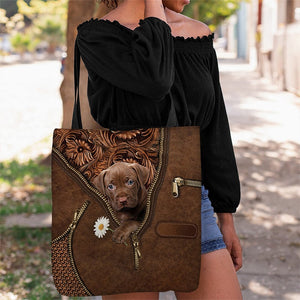 Pitbull Holding Daisy Tote Bag