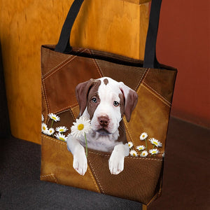 Pitbull02 Holding Daisy All Over Printed Tote Bag