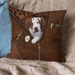 Pitbull 4 Holding Daisy Pillow Case
