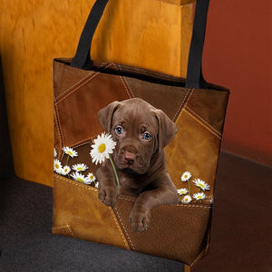Pitbull Holding Daisy All Over Printed Tote Bag