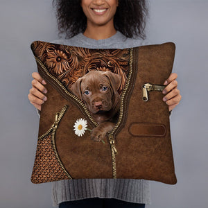 Pitbull Holding Daisy Pillow Case