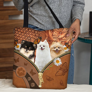 Pomeranian Daisy Flower And Butterfly Tote Bag