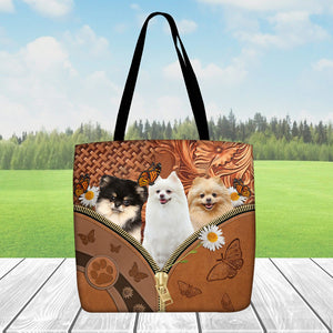 Pomeranian Daisy Flower And Butterfly Tote Bag