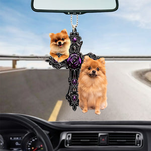 Pomeranian Pray For God Car Hanging Ornament