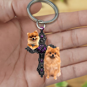 Pomeranian Pray For God Acrylic Keychain