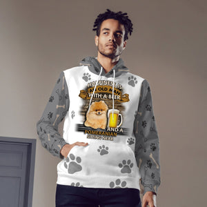 Happiness Is An Old Man With A Beer And A Pomeranian Hoodie