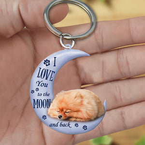 Pomeranian I Love You To The Moon And Back Flat Acrylic Keychain