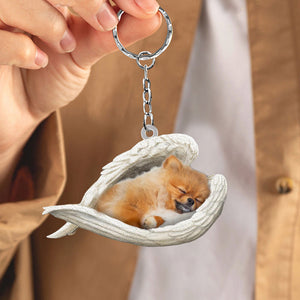 Pomeranian Sleeping Angel Acrylic Keychain