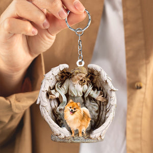 Angel Hug Pomeranian Acrylic Keychain