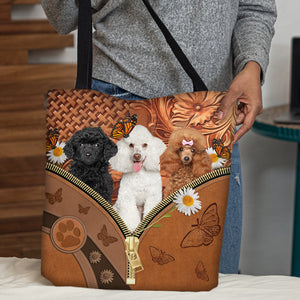 Poodle Daisy Flower And Butterfly Tote Bag