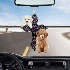 Poodle 02 Pray For God Car Hanging Ornament