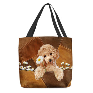Poodle Holding Daisy All Over Printed Tote Bag