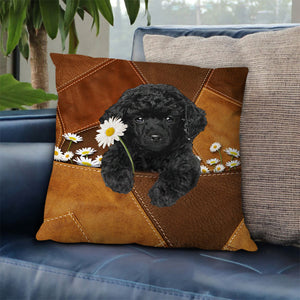 Poodle Holding Daisy Pillow Case
