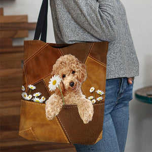 Poodle Holding Daisy All Over Printed Tote Bag