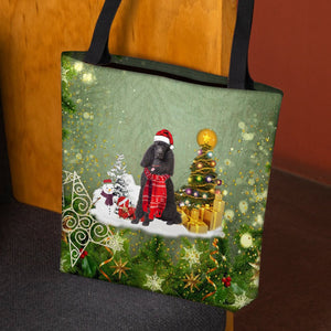 Black Poodle Merry Christmas Tote Bag