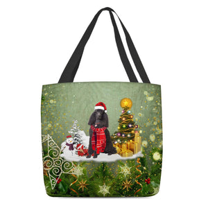 Black Poodle Merry Christmas Tote Bag