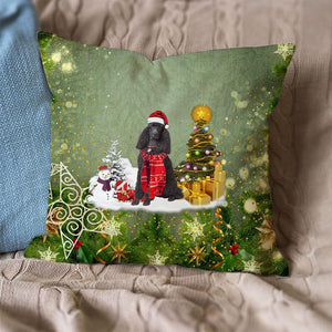 Black Poodle Merry Christmas Pillow Case