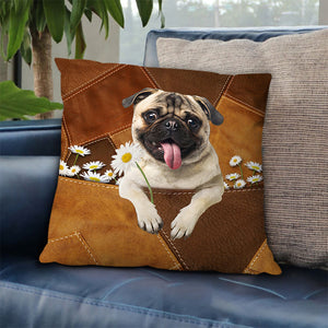 Pug Holding Daisy Pillow Case