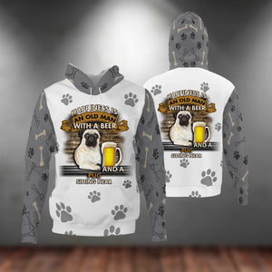 Happiness Is An Old Man With A Beer And A Pug Hoodie