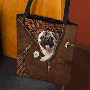 Pug Holding Daisy Tote Bag