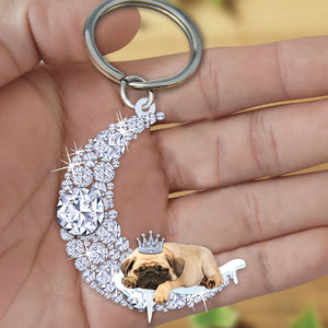 Pug Sleeping On A Diamond Moon Acrylic Keychain