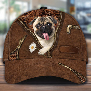 Pug Holding Daisy Unisex Cap