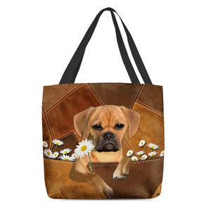 Puggle Holding Daisy All Over Printed Tote Bag
