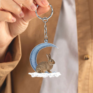 Rabbit Bunny On The Moon Flat Acrylic Keychain
