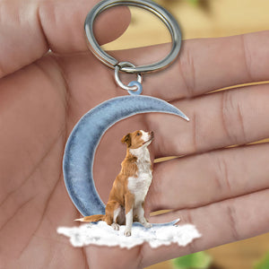 Red Border Collie On The Moon Flat Acrylic Keychain