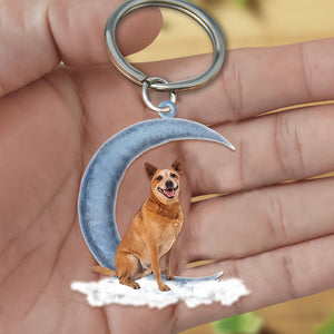 Red Heeler Australian Cattle On The Moon Flat Acrylic Keychain