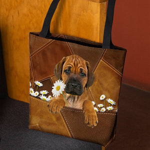 Rhodesian Ridgeback Holding Daisy All Over Printed Tote Bag