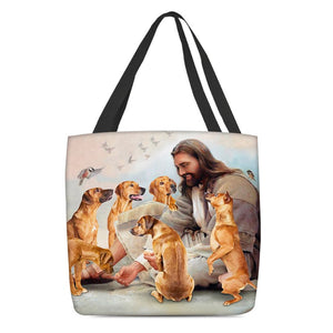 Jesus Surrounded By Rhodesian Ridgeback Dogs Tote Bag