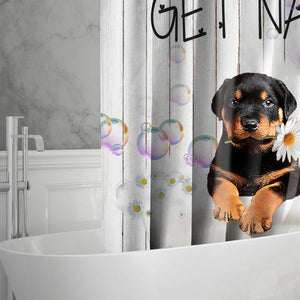 Rottweiler Get Naked Daisy Shower Curtain