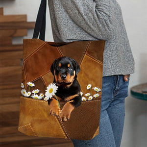 Rottweiler Holding Daisy All Over Printed Tote Bag