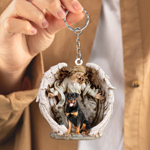 Angel Hug Rottweiler Acrylic Keychain