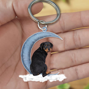 Rottweiler On The Moon Flat Acrylic Keychain
