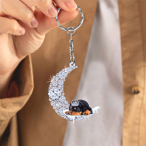 Rottweiler Sleeping On A Diamond Moon Acrylic Keychain