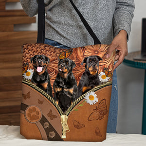 Rottweilers Daisy Flower And Butterfly Tote Bag