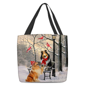 Rough Collie Hello Christmas/Winter/New Year Tote Bag