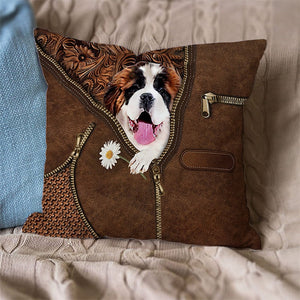 Saint Bernard Holding Daisy Pillow Case
