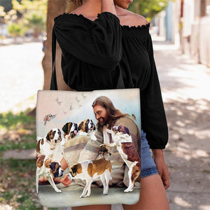 Jesus Surrounded By Saint Bernards Tote Bag