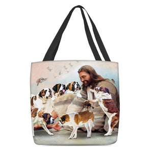 Jesus Surrounded By Saint Bernards Tote Bag