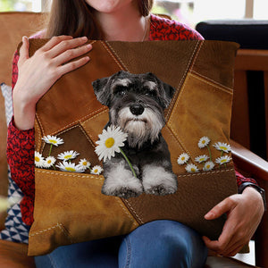 Schnauzer1 Holding Daisy Pillow Case