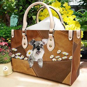 Schnauzer Holding Daisy Leather Bag